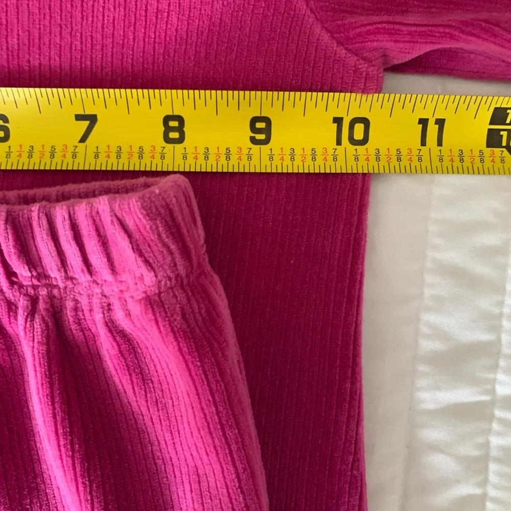 Vintage Children's Place Velour Set Girls 24M Pink Top Pants Ribbed Ruffle Y2K